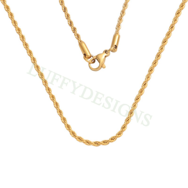 5pcs Finished Twist Chain, Twist Chain Necklace, Gold Hypoallergenic Stainless Steel, Mens Chain, Men's Gift Necklace, Gold Twist Rope Chain