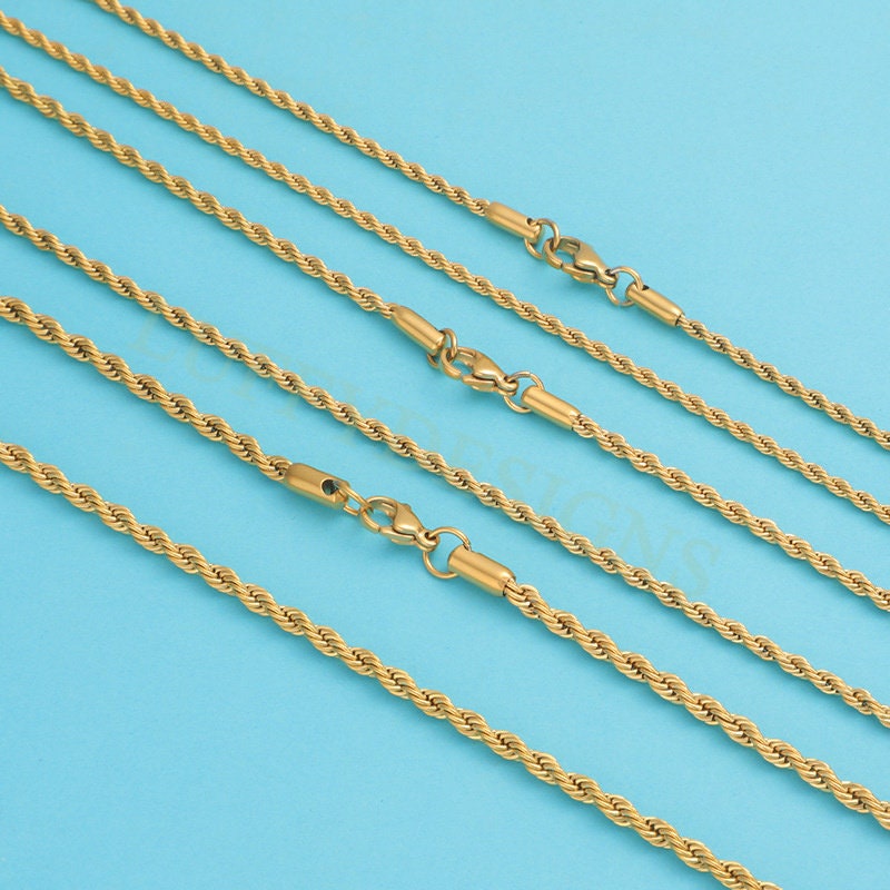 5pcs Finished Twist Chain, Twist Chain Necklace, Gold Hypoallergenic Stainless Steel, Mens Chain, Men's Gift Necklace, Gold Twist Rope Chain