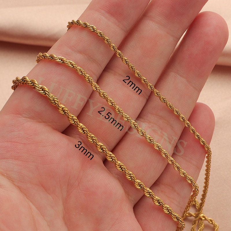5pcs Finished Twist Chain, Twist Chain Necklace, Gold Hypoallergenic Stainless Steel, Mens Chain, Men's Gift Necklace, Gold Twist Rope Chain