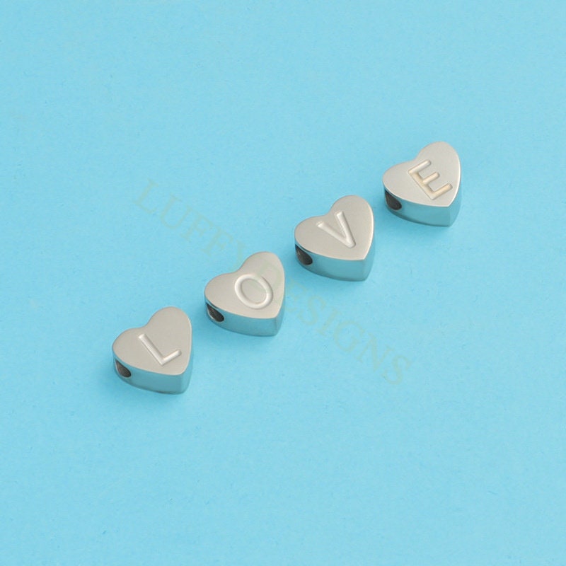 A-Z Uppercase Letter Charm, Initial Heart Charm, Alphabet Charm, Gold Letter Beads, 26 Letters Heart Beads, Mirror Polished Letter Charms