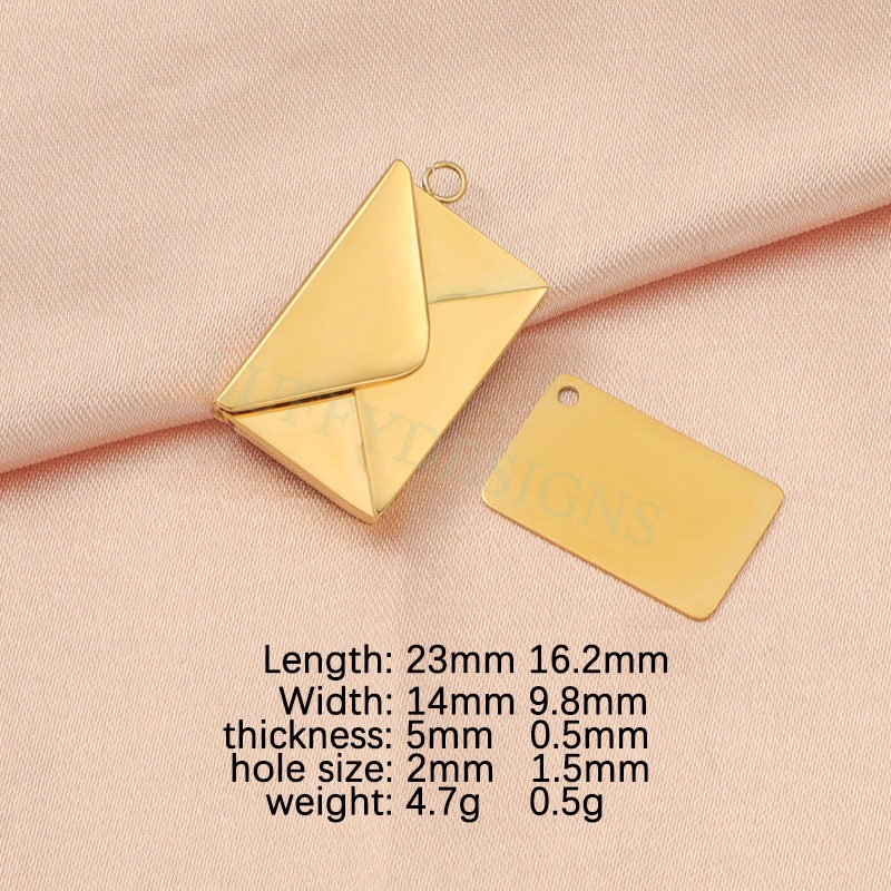 2pcs Envelope Charms, Custom Name Envelope Pendant, Hidden Secret Message Pendant, Steel Love Letter Pendant, Gold Mail Couple Pendant