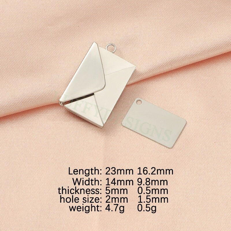2pcs Envelope Charms, Custom Name Envelope Pendant, Hidden Secret Message Pendant, Steel Love Letter Pendant, Gold Mail Couple Pendant