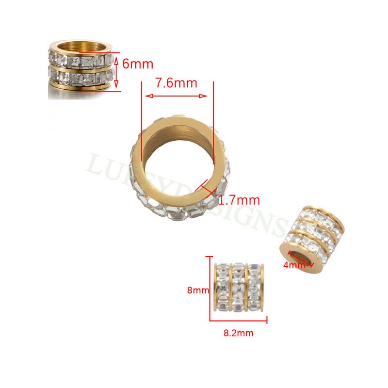 10pcs CZ Micro Pave 3 Row Round Beads, Cubic Zirconia Jewelry Making Spacer, CZ Beads Pendant, Gold plated Stainless Steel, CZ Bead Charms