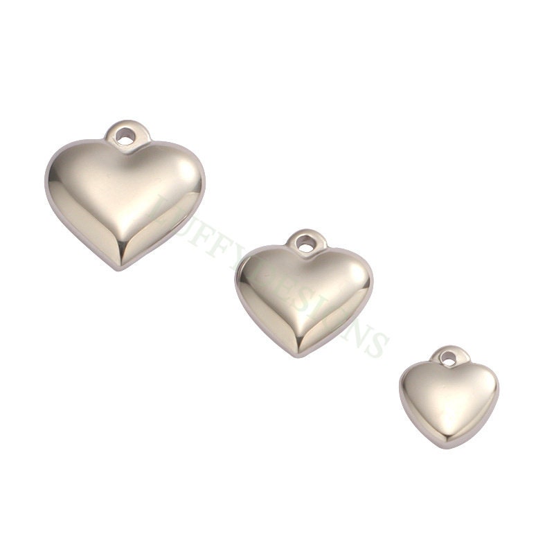 10pcs Heart Charms 10-16mm, Tiny Love Charm, Solid Steel Heart Pendant, Heart Charms Pendant, Love Pendant, Bracelet/Necklace Findings