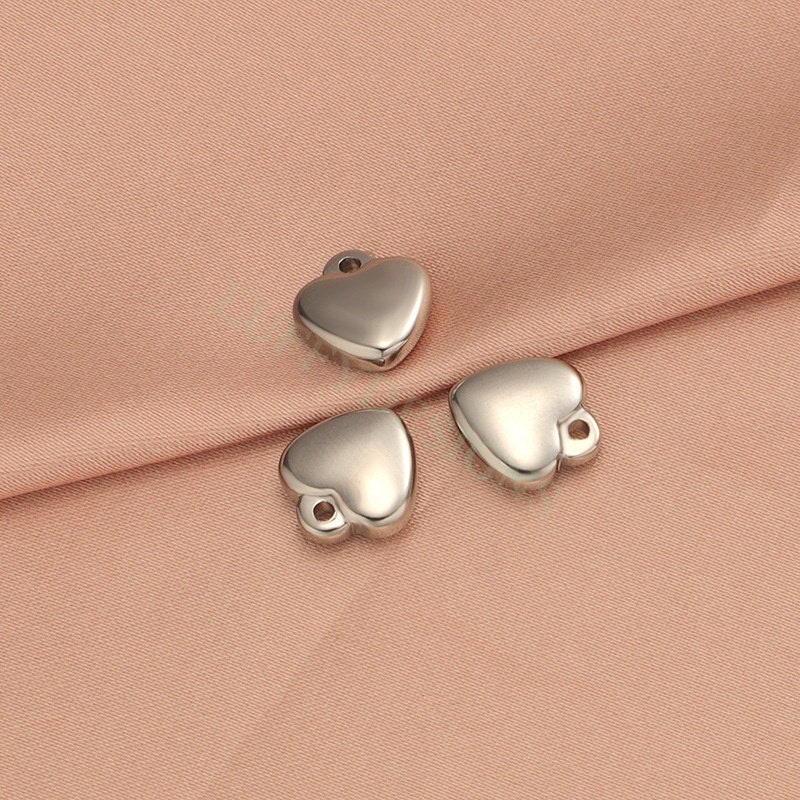 10pcs Heart Charms 10-16mm, Tiny Love Charm, Solid Steel Heart Pendant, Heart Charms Pendant, Love Pendant, Bracelet/Necklace Findings