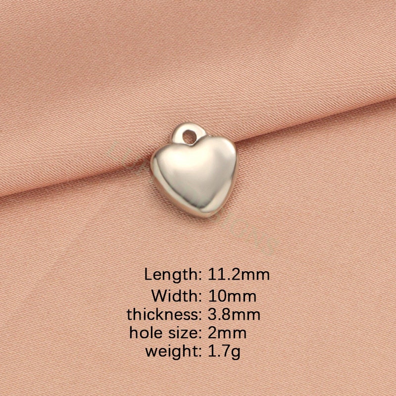 10pcs Heart Charms 10-16mm, Tiny Love Charm, Solid Steel Heart Pendant, Heart Charms Pendant, Love Pendant, Bracelet/Necklace Findings
