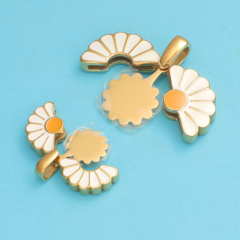 2pcs Daisy Charms, Gold Steel Flower Pendant, Hidden Message Charms Pendant, Gold Daisy Flower Charms,Enamel Daisy Charms For Jewelry Making
