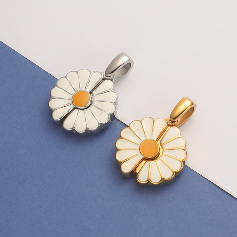 2pcs Daisy Charms, Gold Steel Flower Pendant, Hidden Message Charms Pendant, Gold Daisy Flower Charms,Enamel Daisy Charms For Jewelry Making