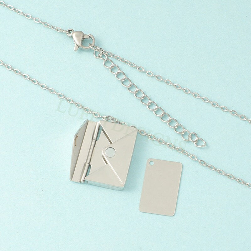 2pcs Envelope Necklace, Custom Name Envelope Jewelry, Hidden Secret Message Necklace, Steel Love Letter Necklace, Gold Mail Couple Necklace