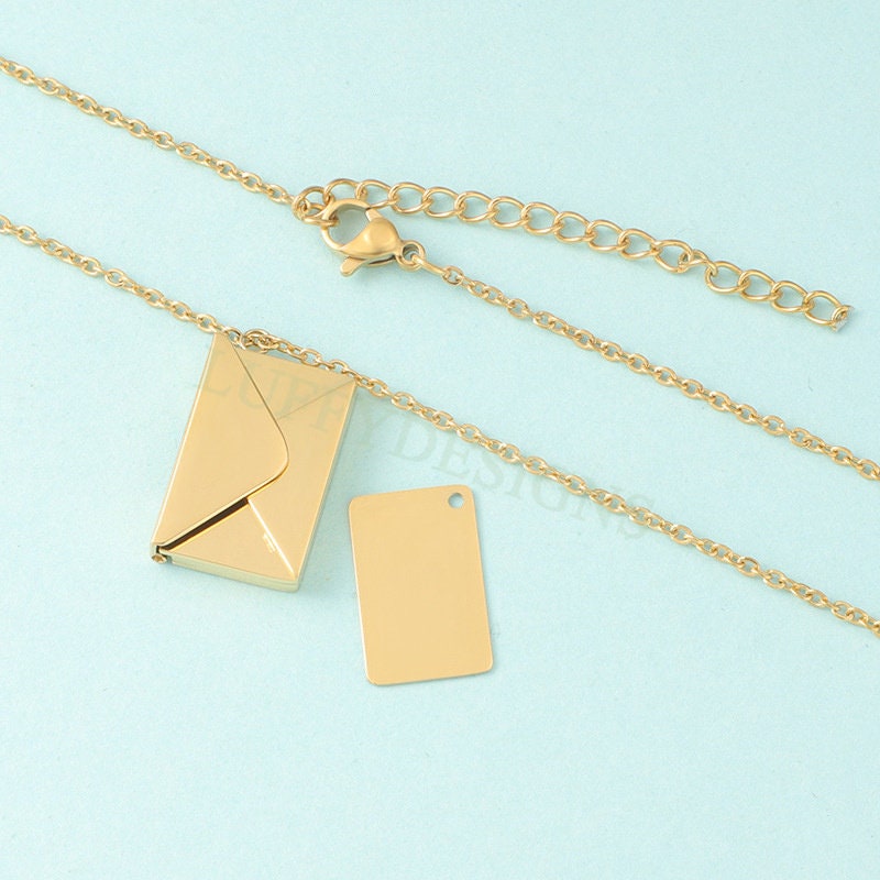 2pcs Envelope Necklace, Custom Name Envelope Jewelry, Hidden Secret Message Necklace, Steel Love Letter Necklace, Gold Mail Couple Necklace