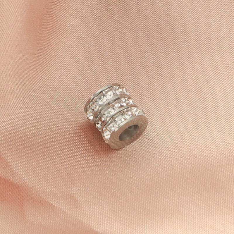 10pcs CZ Micro Pave 3 Row Round Beads, Cubic Zirconia Jewelry Making Spacer, CZ Beads Pendant, Gold plated Stainless Steel, CZ Bead Charms