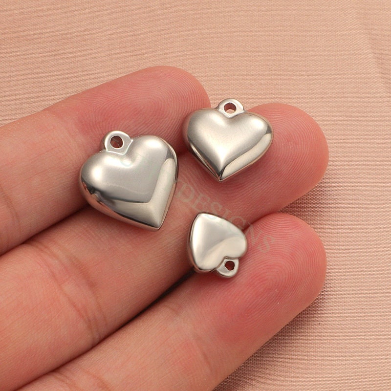 10pcs Heart Charms 10-16mm, Tiny Love Charm, Solid Steel Heart Pendant, Heart Charms Pendant, Love Pendant, Bracelet/Necklace Findings