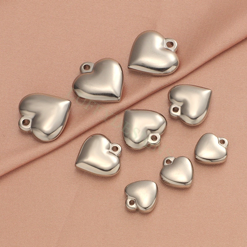 10pcs Heart Charms 10-16mm, Tiny Love Charm, Solid Steel Heart Pendant, Heart Charms Pendant, Love Pendant, Bracelet/Necklace Findings