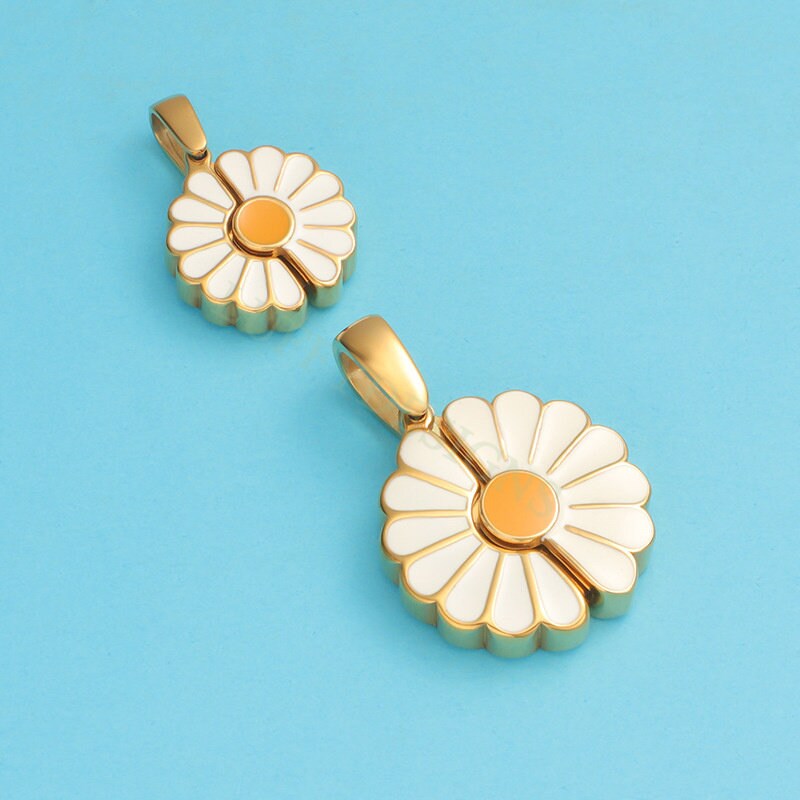 2pcs Daisy Charms, Gold Steel Flower Pendant, Hidden Message Charms Pendant, Gold Daisy Flower Charms,Enamel Daisy Charms For Jewelry Making