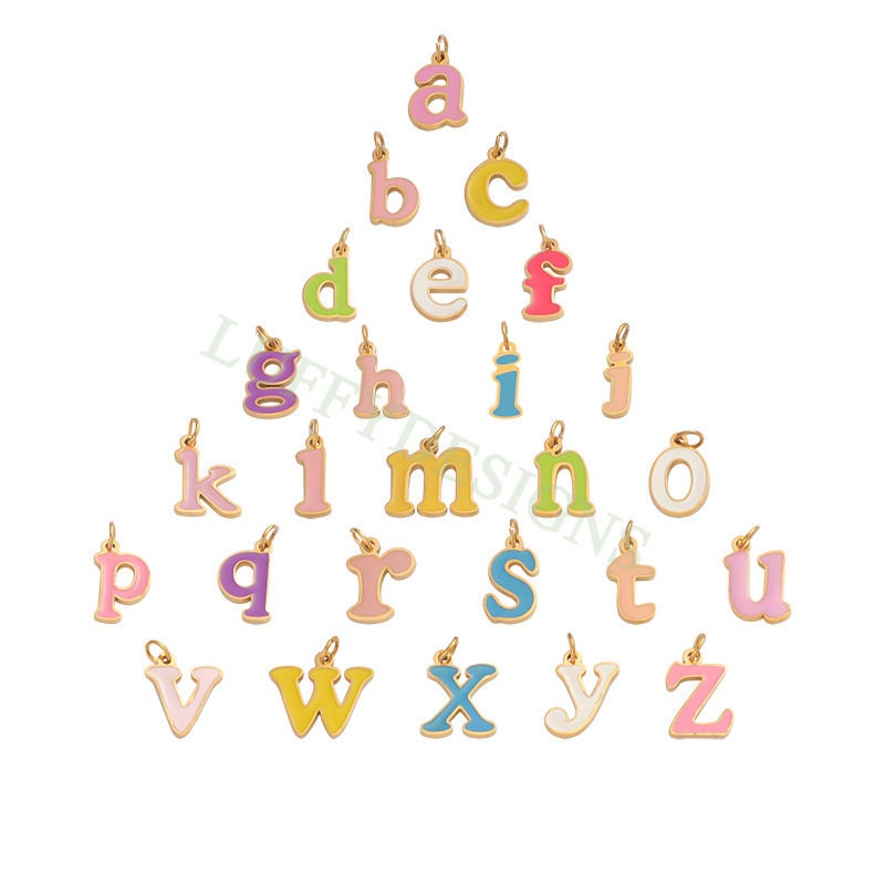 Colorful Letter Charms 12x8mm, Alphabet Charms Pendant, Gold Lowercase Letter Charm, 26 Letters Initial Charms,Gold Stainless Steel Findings