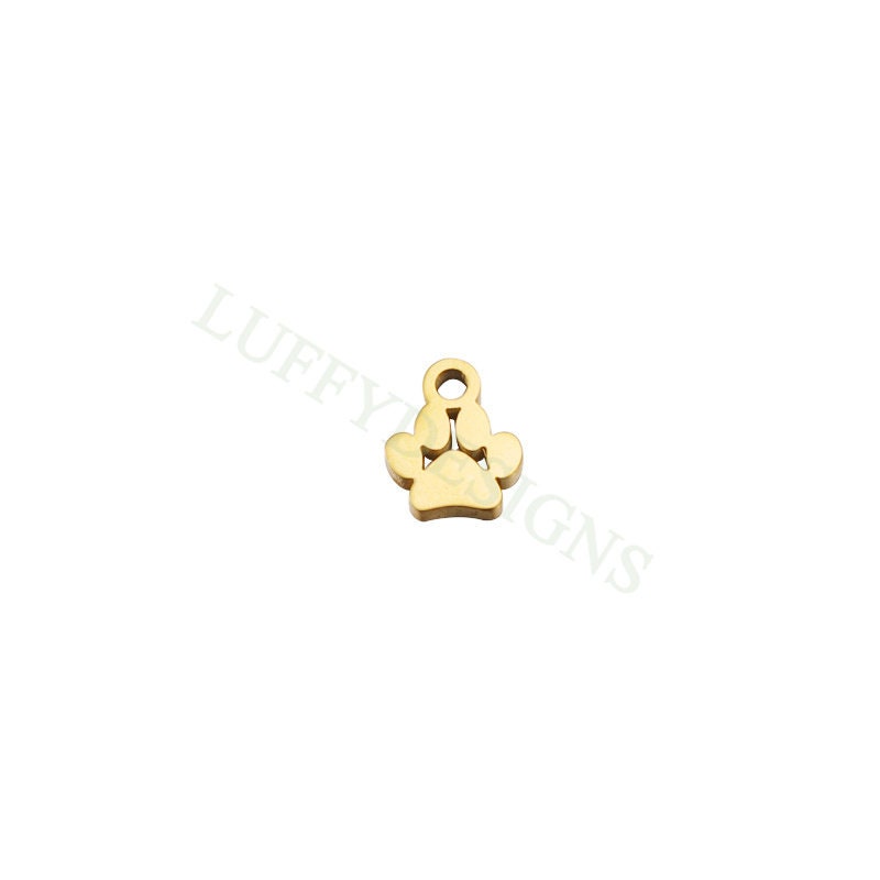10pcs Paw Print of Dog Charms 7mm, Gold plated Stainless Steel, Dog Paw Pendant Charms, Pet Charms, Pet Paw Print Pendant, Animals Charms