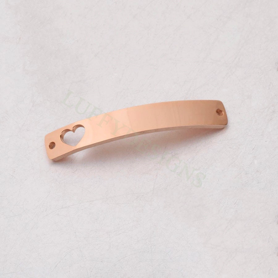 10pcs Blank Bar Charms 39x6mm, Bar Bracelet Supplies, Gold Bar Blanks with Heart, Stamping Heart Bar Supplies, DIY Engraving Bar Supply