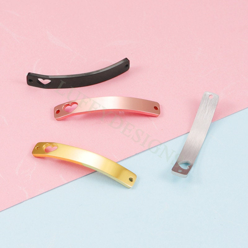 10pcs Blank Bar Charms 39x6mm, Bar Bracelet Supplies, Gold Bar Blanks with Heart, Stamping Heart Bar Supplies, DIY Engraving Bar Supply