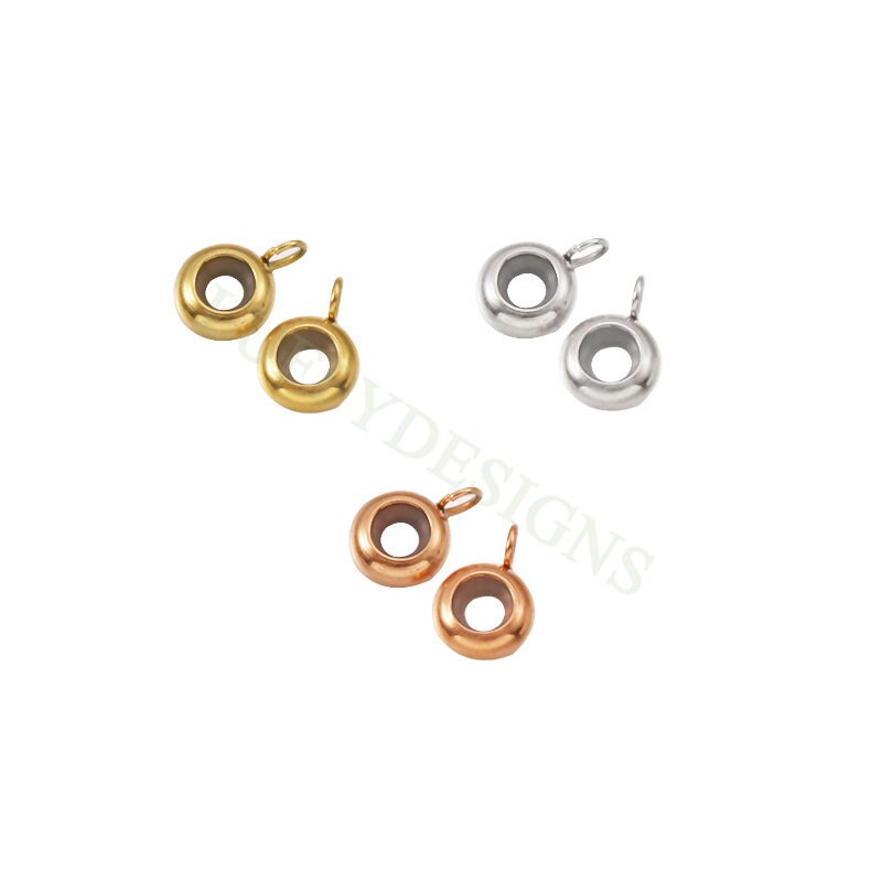 10pcs Rondelle Stopper Bead 6.5mm, Positioning Rubber Beads for DIY Bracelets Jewelry Findings, Gold Spacer Beads for Slide Chain in Steel