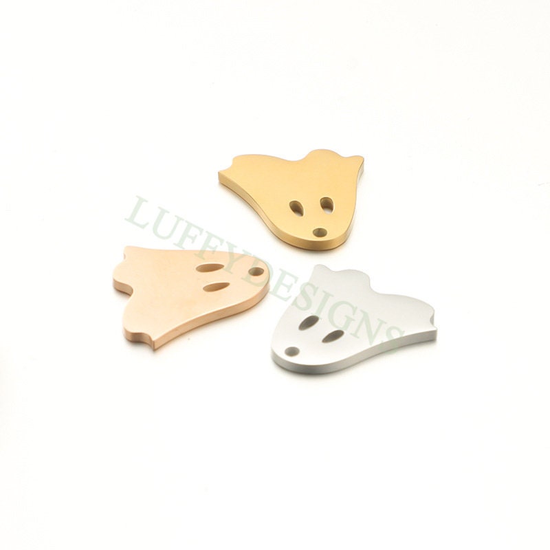 10pcs Halloween Ghost Charms 17mm, Gold Ghost Pendant, Wholesale Ghost Findings for Jewelry, Tiny Halloween Charms, Gold Stainless Steel