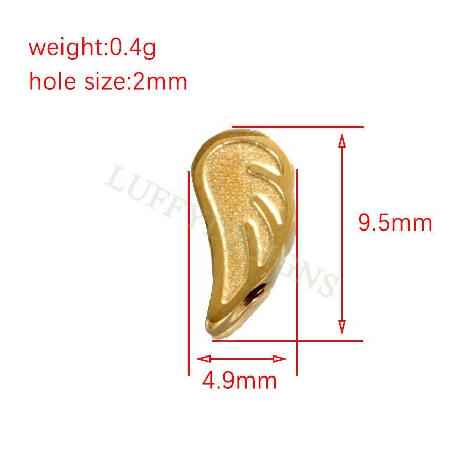 10pcs Angel Wings Charm 9x5mm, Steel Angel Charm, Gold Angel Wings Beads, Gold Stainless Steel, Wings Bead Charms,Angel Wings Beads Findings
