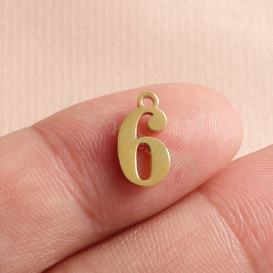 10pcs Number Charms, Gold Number Pendant, Anniversary Findings for Necklace/Bracelet, Gold Stainless Steel, Arabic Number Charms Pendant