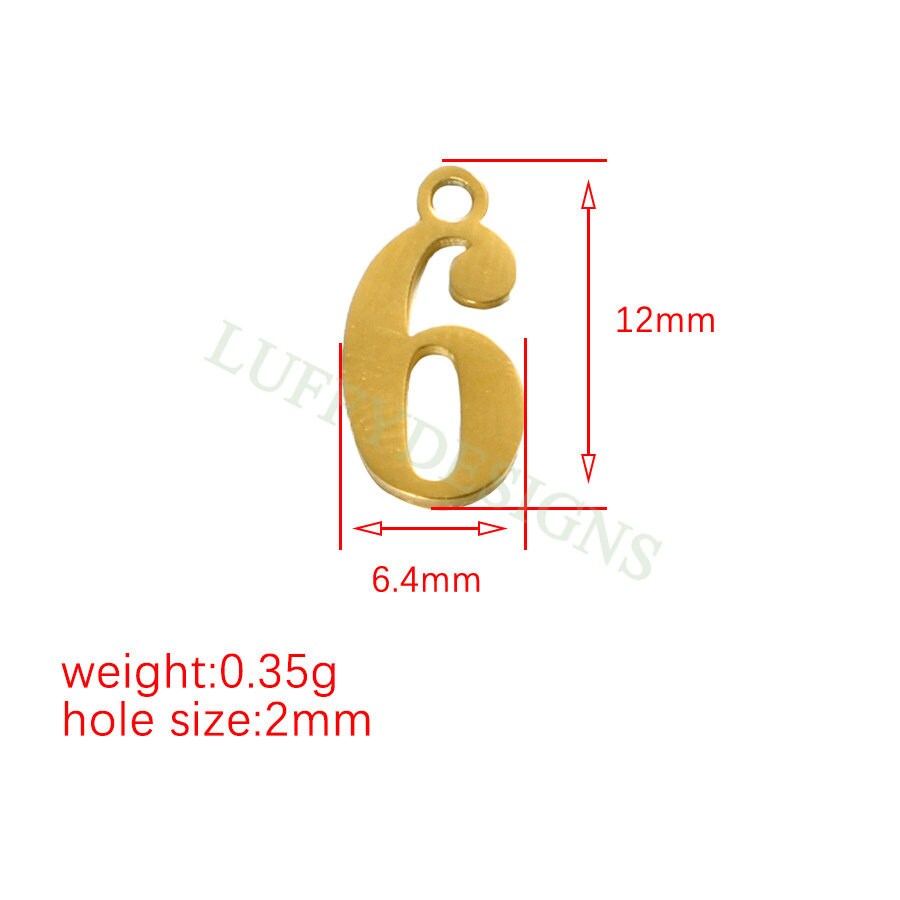 10pcs Number Charms, Gold Number Pendant, Anniversary Findings for Necklace/Bracelet, Gold Stainless Steel, Arabic Number Charms Pendant
