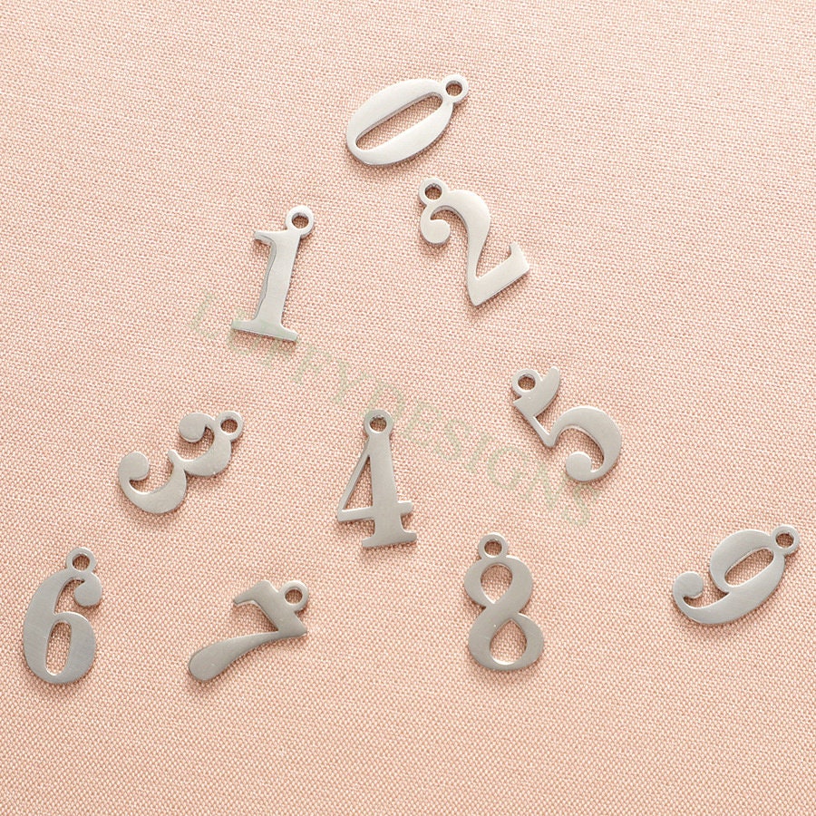 10pcs Number Charms, Gold Number Pendant, Anniversary Findings for Necklace/Bracelet, Gold Stainless Steel, Arabic Number Charms Pendant