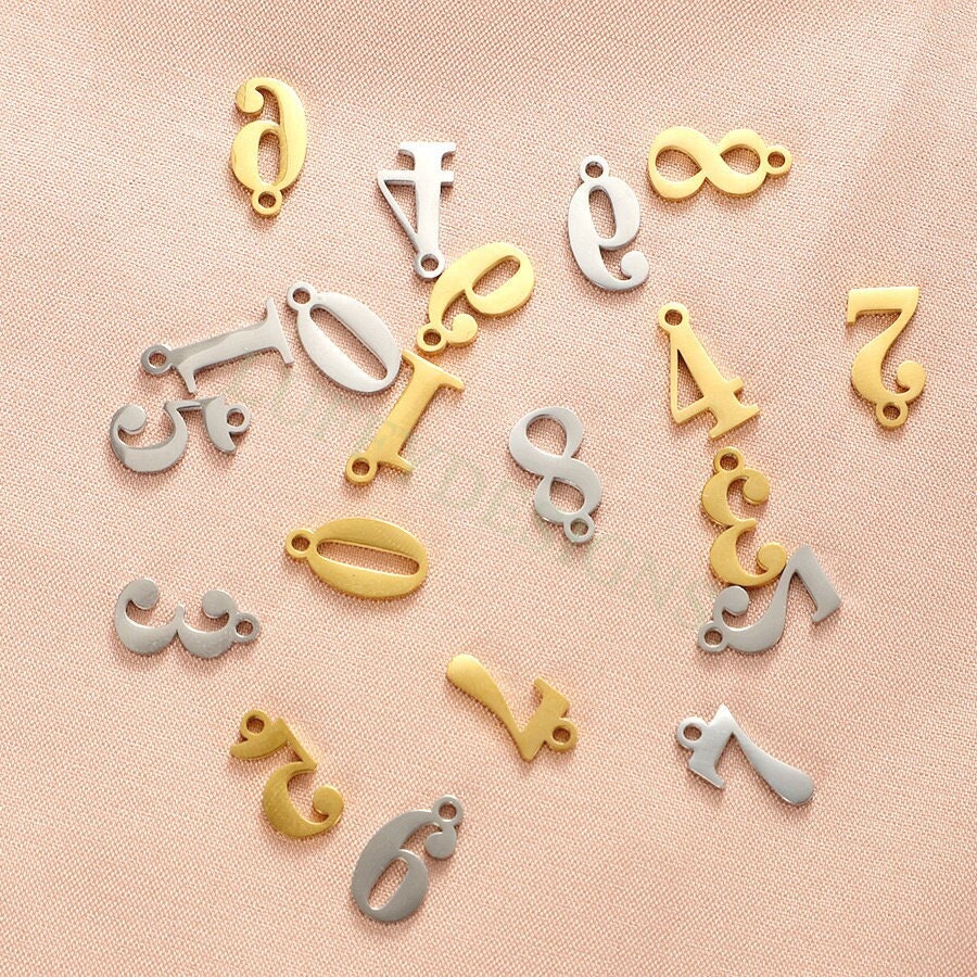10pcs Number Charms, Gold Number Pendant, Anniversary Findings for Necklace/Bracelet, Gold Stainless Steel, Arabic Number Charms Pendant
