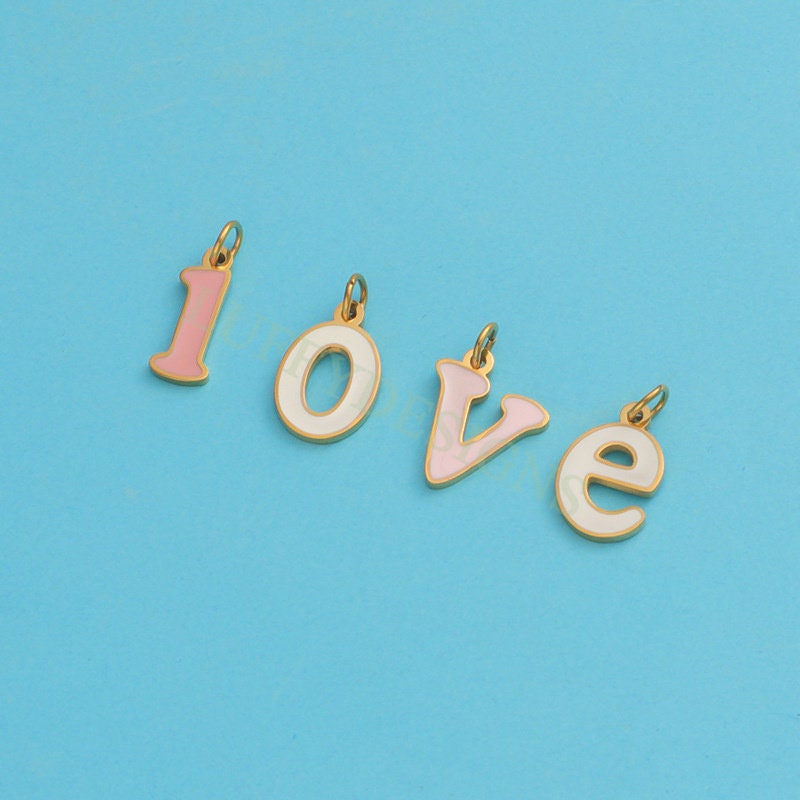 Colorful Letter Charms 12x8mm, Alphabet Charms Pendant, Gold Lowercase Letter Charm, 26 Letters Initial Charms,Gold Stainless Steel Findings