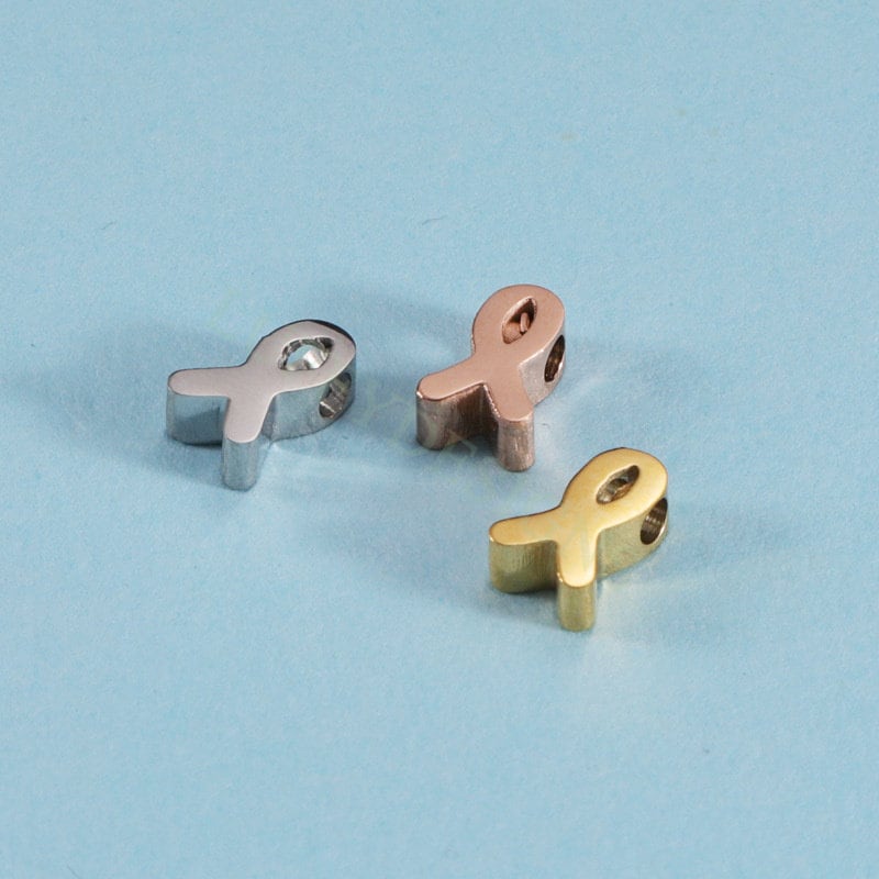 10pcs Awareness Ribbon Charms 8mm, Gold plated Stainless Steel, Findings Supplies, Gold Dangle Knot Ribbon Beads Pendants for Jewelry Making