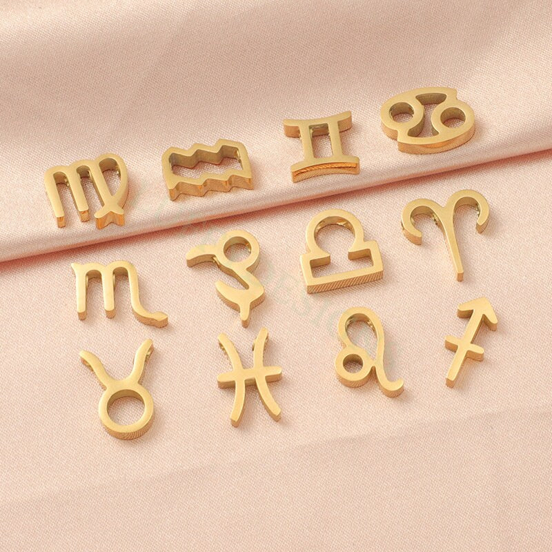 5pcs Zodiac Symbol Constellation Charm 15mm, Gold Steel Beads, Gold Zodiac Pendant, Constellation Pendant, Zodiac Charm, Astrology Findings