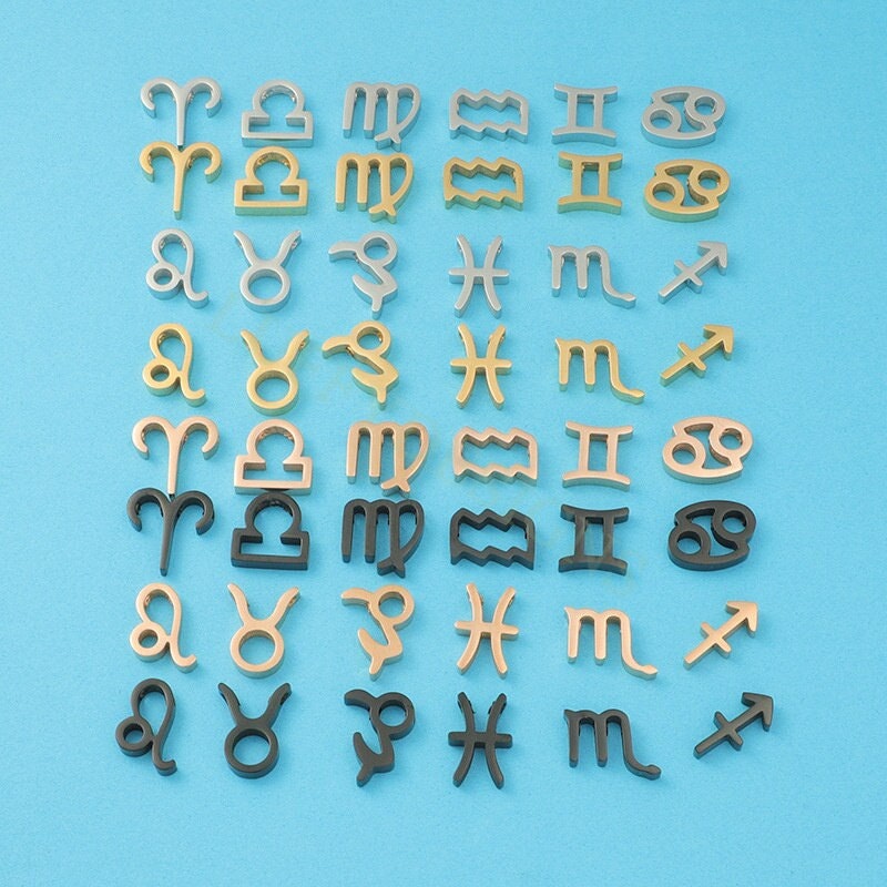5pcs Zodiac Symbol Constellation Charm 15mm, Gold Steel Beads, Gold Zodiac Pendant, Constellation Pendant, Zodiac Charm, Astrology Findings