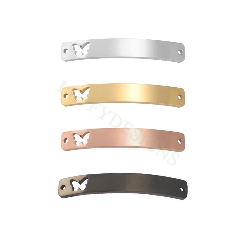 10pcs Butterfly Bar Charms 39x6mm, Bar Bracelet Supplies, Gold Steel Blanks, Stamping Bar Supplies, DIY Engraving Supplies, Engraving Supply