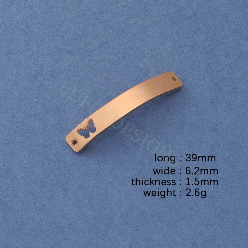 10pcs Butterfly Bar Charms 39x6mm, Bar Bracelet Supplies, Gold Steel Blanks, Stamping Bar Supplies, DIY Engraving Supplies, Engraving Supply