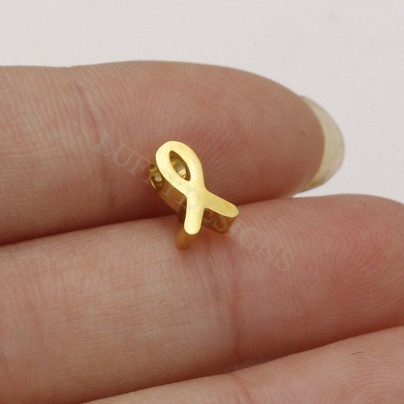10pcs Awareness Ribbon Charms 8mm, Gold plated Stainless Steel, Findings Supplies, Gold Dangle Knot Ribbon Beads Pendants for Jewelry Making