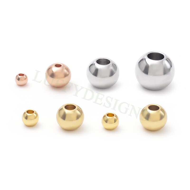 50pcs Round Beads, Gold Spacer Beads, 18K Gold plated 316L Stainless Steel, 3mm /4mm /5mm /6mm /8mm, Jewelry Making For Bracelet/Necklace