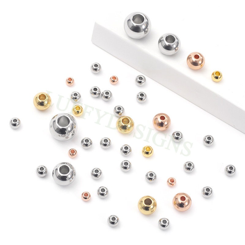 50pcs Round Beads, Gold Spacer Beads, 18K Gold plated 316L Stainless Steel, 3mm /4mm /5mm /6mm /8mm, Jewelry Making For Bracelet/Necklace