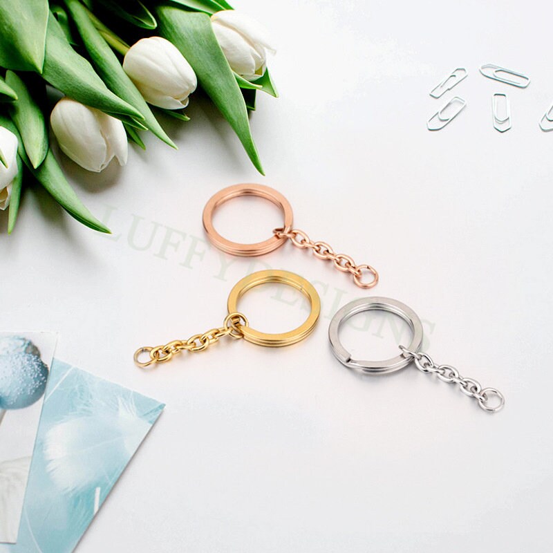 5pcs Chains Keychain, Gold Keyring Supplies, Gold Stainless Steel Keychain, Unfinished Keychain Findings, DIY Keychain with 23mm Chains