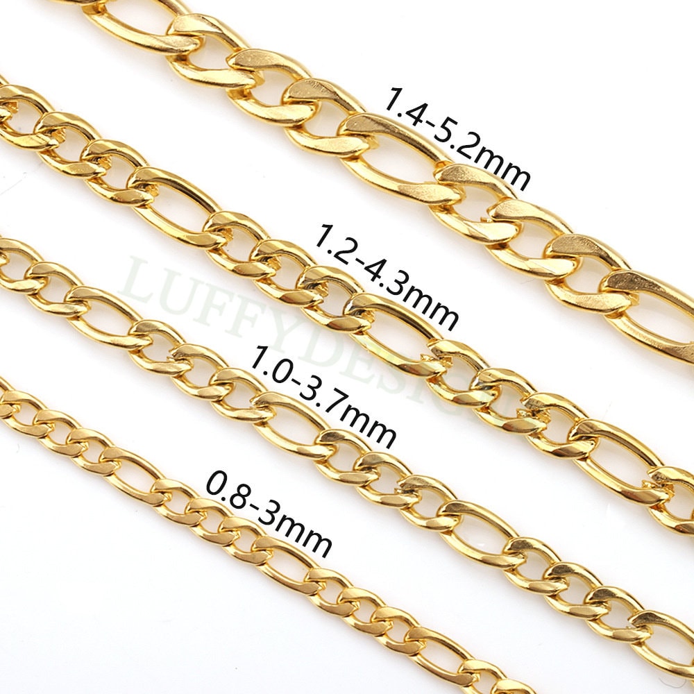 16ft/5m Figaro Chain, Unfinished 3:1 Figaro Chain, 18k Gold plated 316L Stainless Steel, Womens Chain, Womens Necklace, Hypoallergenic Chain
