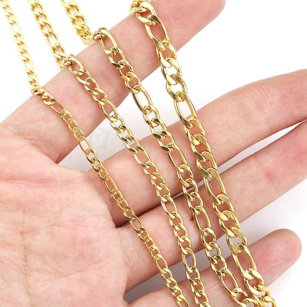 16ft/5m Figaro Chain, Unfinished 3:1 Figaro Chain, 18k Gold plated 316L Stainless Steel, Womens Chain, Womens Necklace, Hypoallergenic Chain