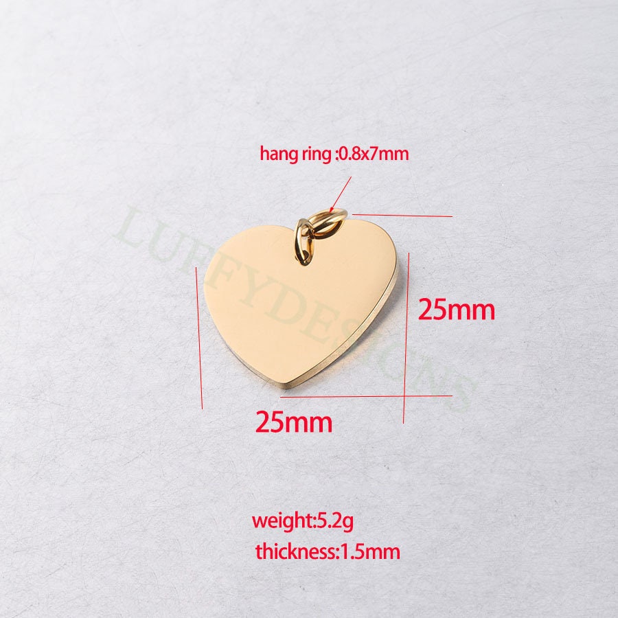 10pcs Heart Charms 25mm, Tiny Love Charm, Gold Stainless Steel Heart, Gold Heart Charms Pendant, Love Pendant, Bracelet/Necklace Findings