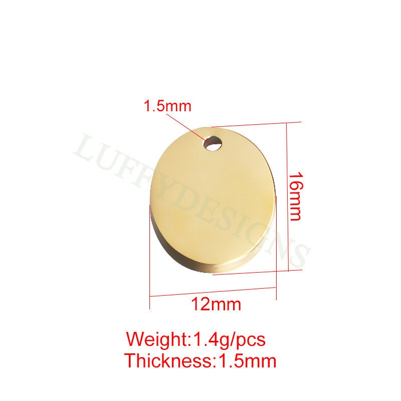10pcs Oval Tags, 16x12mm Blank Stamping Charm Pendant, Metal Stamping Blanks Charm, Engravable Blank Oval Pendant , Gold Stainless Steel