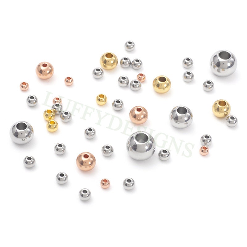 50pcs Round Beads, Gold Spacer Beads, 18K Gold plated 316L Stainless Steel, 3mm /4mm /5mm /6mm /8mm, Jewelry Making For Bracelet/Necklace