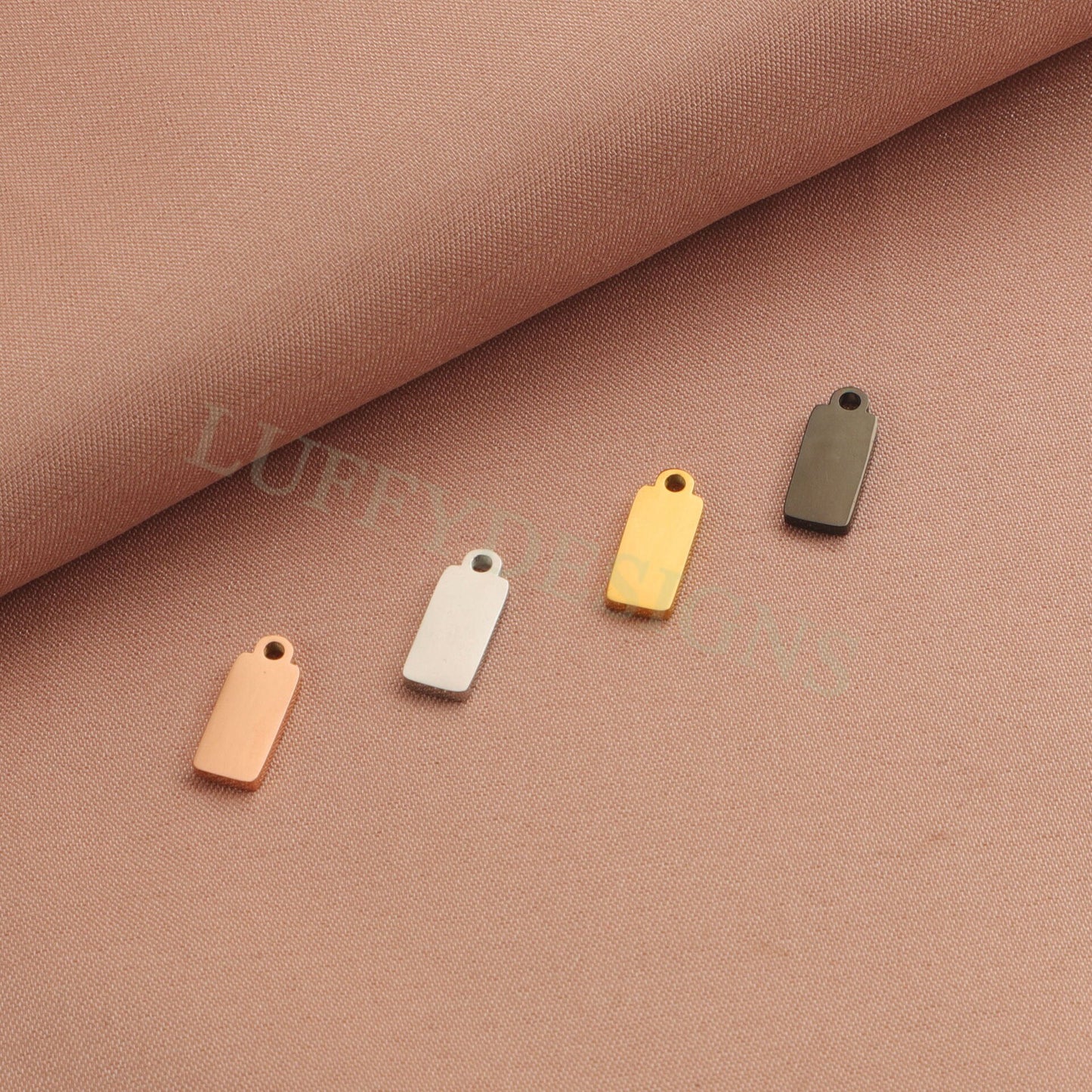 10pcs Gold Rectangle Charm Pendant 5x12mm, Rectangle Pendant Blank, DIY Engraving Supplies, Ready to Engrave, Gold plated Stainless Steel