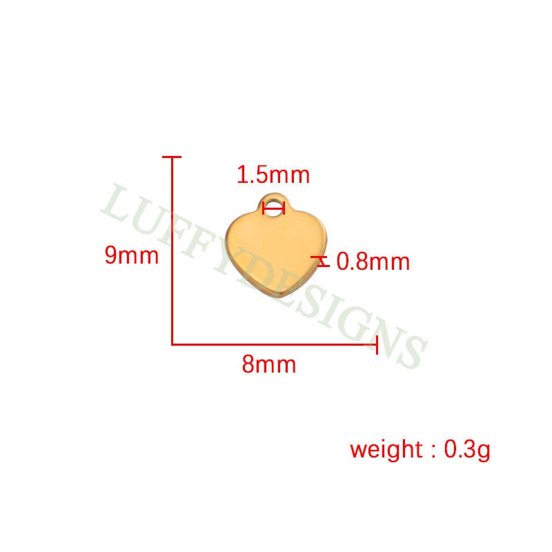 20pcs Heart Charms 8mm, Tiny Love Charm, Gold Stainless Steel Heart, Gold Heart Charms Pendant, Love Pendant, Bracelet/Necklace Findings