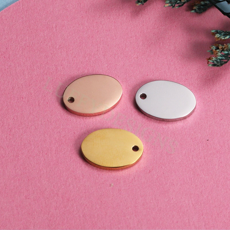 10pcs Oval Tags, 16x12mm Blank Stamping Charm Pendant, Metal Stamping Blanks Charm, Engravable Blank Oval Pendant , Gold Stainless Steel