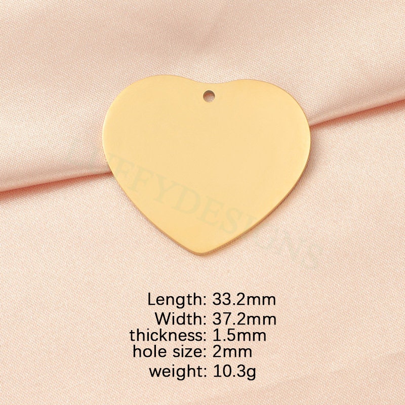 10pcs Heart Charms 33mm, Big Love Charm, Gold Stainless Steel Heart, Gold Heart Charms Pendant, Love Pendant, Bracelet/Necklace Findings
