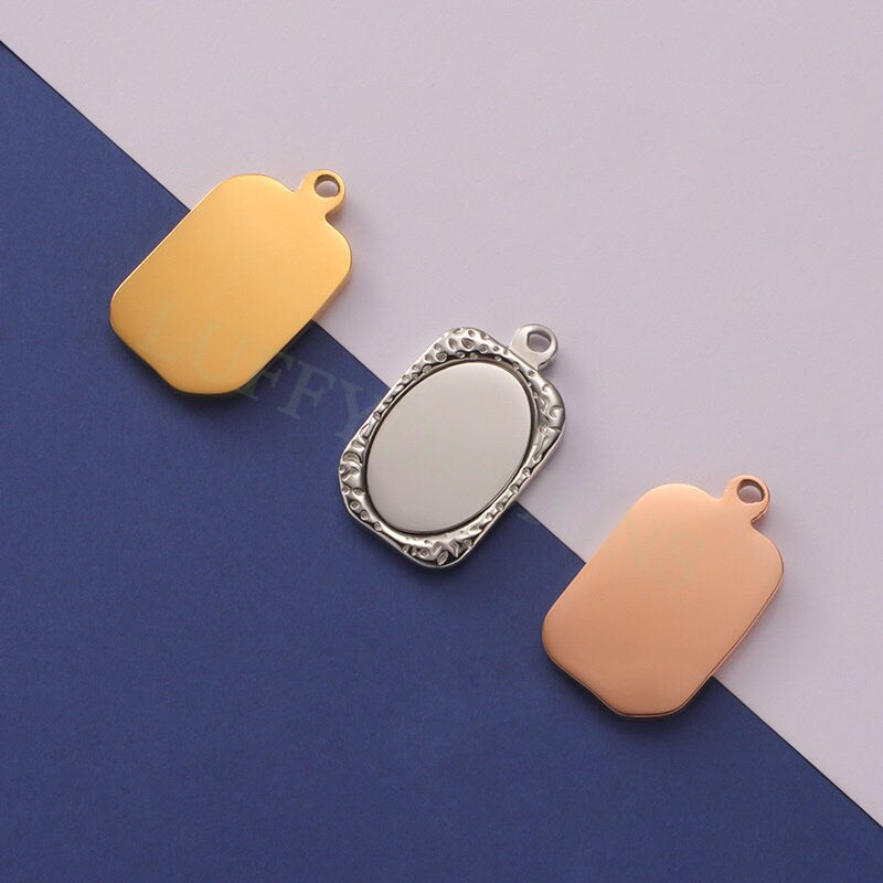 5pcs Gold Mirror Charms 17x28mm, Rectangle Mirror Pendant Blank, Rectangle Blank, DIY Engraving Supplies, Ready to Engrave, Stainless Steel