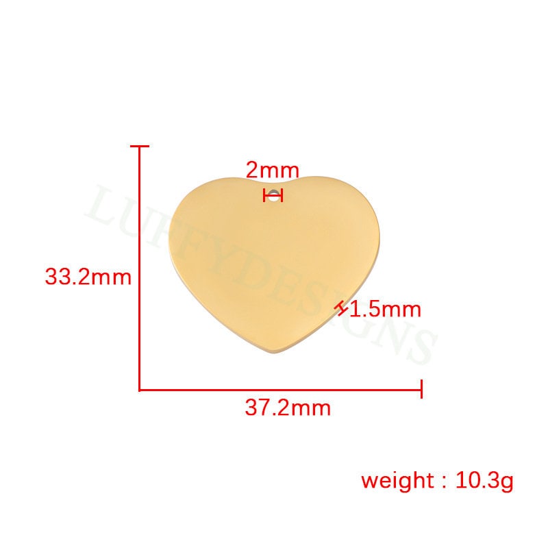 10pcs Heart Charms 33mm, Big Love Charm, Gold Stainless Steel Heart, Gold Heart Charms Pendant, Love Pendant, Bracelet/Necklace Findings